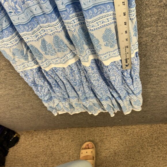 Seven Islands Dress Women L Large Blue Floral Maxi Long V-Neck Elastic Waist - Picture 5 of 6